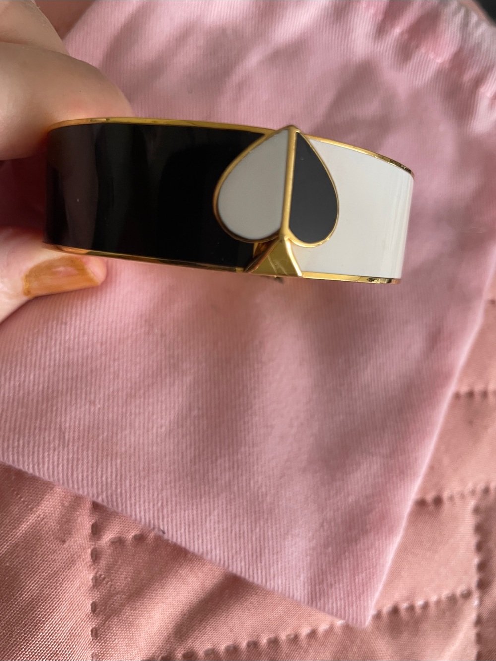 kate spade Gold-Tone Black and White Enamel Hinged Bangle With Dust Bag EUC - Picture 2 of 6